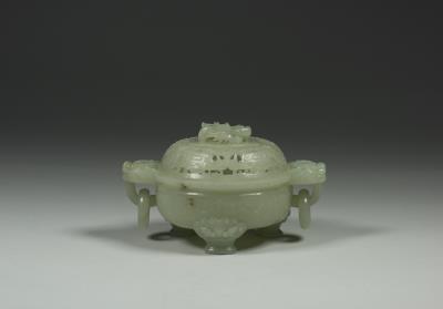 图片[3]-Jade incense burner with ring handles and animal-mask pattern, Qing dynasty (1644-1911)-China Archive